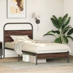 Berkfield Home Elegant Bed Frame without Mattress 90x190 cm Brown Oak Engineered Wood - thumbnail 4
