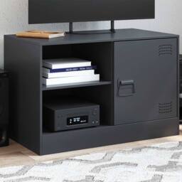 Berkfield Home TV Cabinet Black 67x39x44 cm Steel - Size: 67 x 39 x 44 cm - thumbnail 2