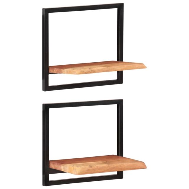 Berkfield Home Wall Shelves 2 pcs 40x24x35 cm Solid Wood Acacia & Steel in Brown - Size: 40 x 24 x 35 cm - image 1