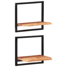 Berkfield Home Wall Shelves 2 pcs 40x24x35 cm Solid Wood Acacia & Steel in Brown - Size: 40 x 24 x 35 cm