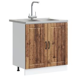Berkfield Home Kitchen Cabinet 'Lucca' with Double Basins - Old Wood, Engineered Wood in Brown - thumbnail 3
