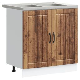 Berkfield Home Kitchen Cabinet 'Lucca' with Double Basins - Old Wood, Engineered Wood in Brown - thumbnail 2
