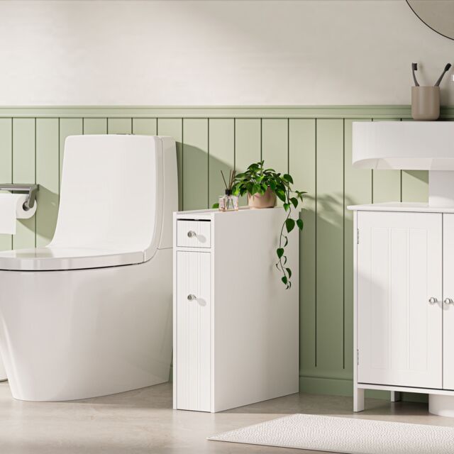VonHaus Freestanding Shaker Style Slimline Bathroom Storage Unit in White - image 1