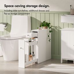 VonHaus Freestanding Shaker Style Slimline Bathroom Storage Unit in White - thumbnail 3