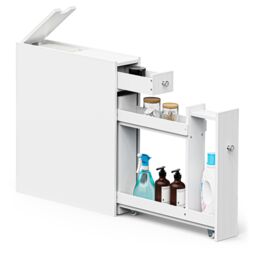VonHaus Freestanding Shaker Style Slimline Bathroom Storage Unit in White - thumbnail 2