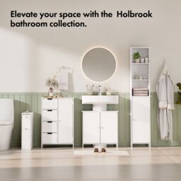 VonHaus Freestanding Shaker Style Slimline Bathroom Storage Unit in White - thumbnail 8