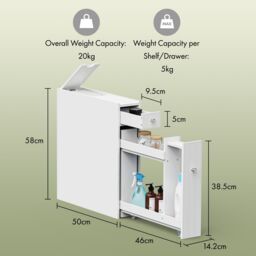 VonHaus Freestanding Shaker Style Slimline Bathroom Storage Unit in White - thumbnail 9