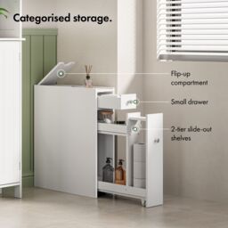 VonHaus Freestanding Shaker Style Slimline Bathroom Storage Unit in White - thumbnail 5