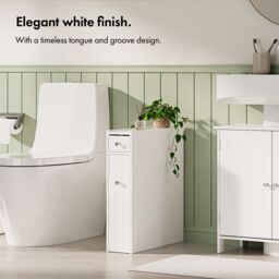 VonHaus Freestanding Shaker Style Slimline Bathroom Storage Unit in White - thumbnail 4