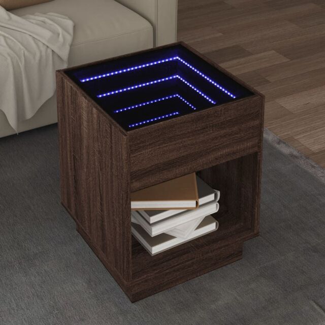 Berkfield Home Coffee Table with Infinity LED Brown Oak 40x40x50 cm - Size: 40 x 40 x 50 cm