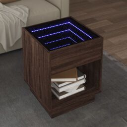 Berkfield Home Coffee Table with Infinity LED Brown Oak 40x40x50 cm - Size: 40 x 40 x 50 cm - thumbnail 1
