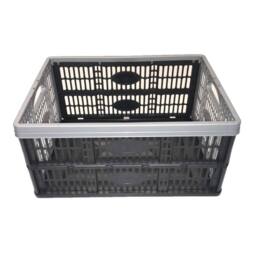 Nordara Pack of 5 Plastic Fold Flat Stackable Storage Folding Crates Boxes 32L in Grey - thumbnail 2