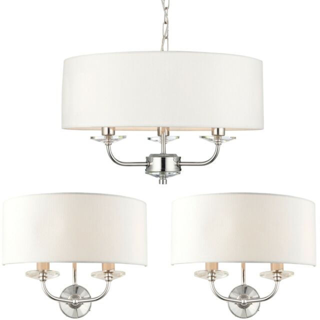 Loops 3 Bulb Ceiling Pendant Lamp & 2x Matching Twin Wall Light Modern Bright Nickel in Metallics - image 1