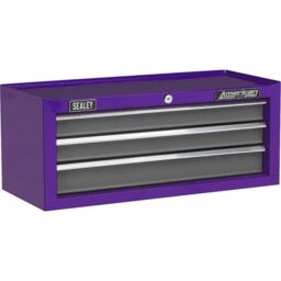 Loops 605 x 260 x 250mm PURPLE 3 Drawer MID-BOX Tool Chest Lockable Storage Cabinet - thumbnail 1