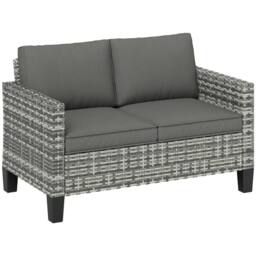 OUTSUNNY Rattan Sofa with Cushions, 2 Seater Garden Furniture in Light Grey - thumbnail 2