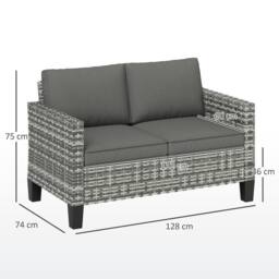 OUTSUNNY Rattan Sofa with Cushions, 2 Seater Garden Furniture in Light Grey - thumbnail 3