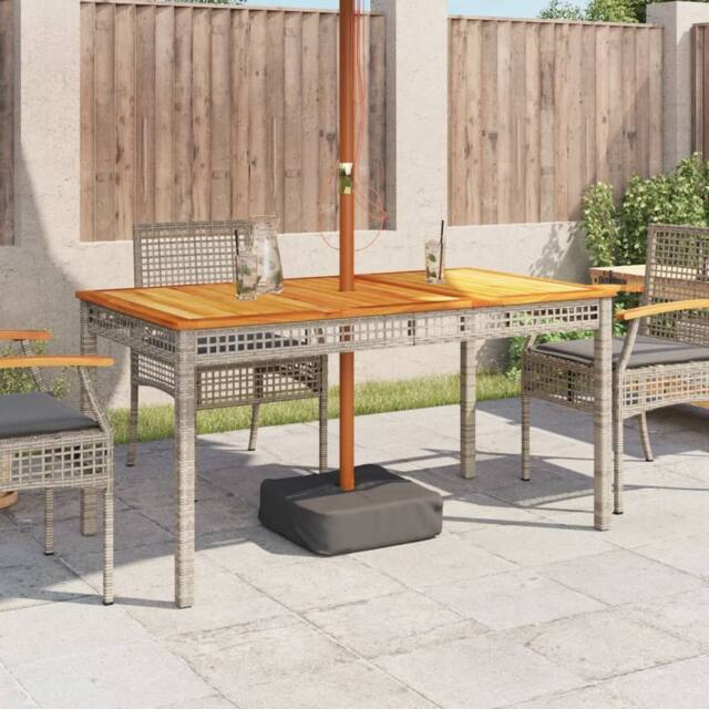 Berkfield Home Garden Table Grey 140x80x75 cm Poly Rattan Acacia Wood - Size: 140 x 80 x 75 cm - image 1