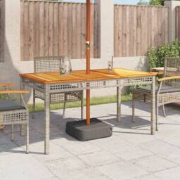 Berkfield Home Garden Table Grey 140x80x75 cm Poly Rattan Acacia Wood - Size: 140 x 80 x 75 cm - thumbnail 1
