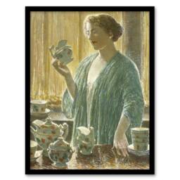 Artery8 Strawberry Tea Set Domestic Scene Hassam Framed Wall Art Print - Size: A4 - thumbnail 1
