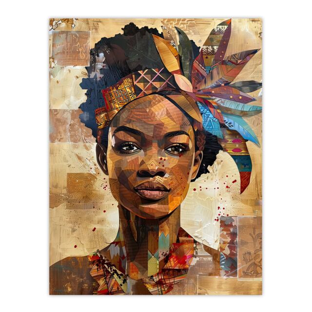 "Artery8 African Woman in Traditional Headdress Portrait Wall Art Print in Brown - Size: W12"" x H16""" - image 1