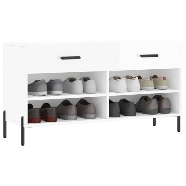 Berkfield Home Shoe Bench High Gloss White 102x35x55 cm Engineered Wood - Size: 102 x 35 x 55 cm - image 1