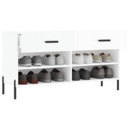 Berkfield Home Shoe Bench High Gloss White 102x35x55 cm Engineered Wood - Size: 102 x 35 x 55 cm - thumbnail 4
