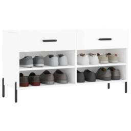 Berkfield Home Shoe Bench High Gloss White 102x35x55 cm Engineered Wood - Size: 102 x 35 x 55 cm