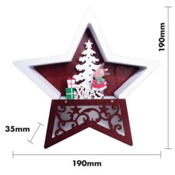 mysmartbuy Wooden Light Up Christmas Star Festive Scene Ornament - Reindeer & Tree Carving Home Xmas LED Decoration - H19 x W19 x D3.5cm - thumbnail 6