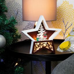 mysmartbuy Wooden Light Up Christmas Star Festive Scene Ornament - Reindeer & Tree Carving Home Xmas LED Decoration - H19 x W19 x D3.5cm - thumbnail 4