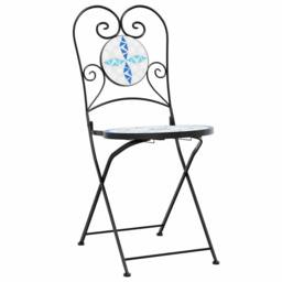 Berkfield Home Mosaic Bistro Set Blue & White Iron & Ceramic - thumbnail 4