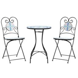 Berkfield Home Mosaic Bistro Set Blue & White Iron & Ceramic - thumbnail 3
