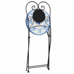 Berkfield Home Mosaic Bistro Set Blue & White Iron & Ceramic - thumbnail 5
