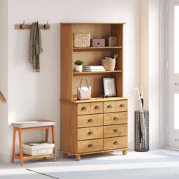 Berkfield Home Hutch 'ASKIM'Honey Brown 91x40x183 cm Solid Wood Pine - Size: 91 x 40 x 183 cm - thumbnail 4