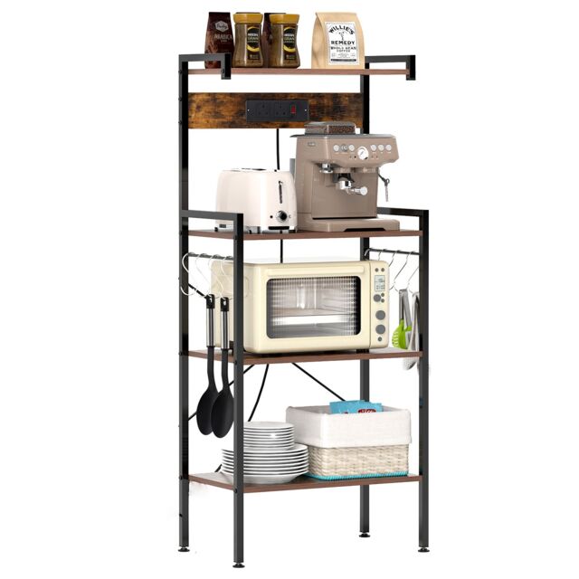 Gymax Bakers Rack 4-Tier Microwave Stand Kitchen Organizer With Power Outlet in Brown - image 1