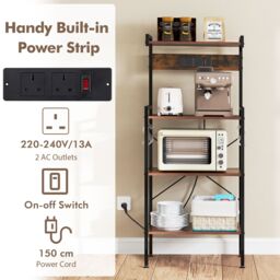 Gymax Bakers Rack 4-Tier Microwave Stand Kitchen Organizer With Power Outlet in Brown - thumbnail 4
