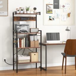 Gymax Bakers Rack 4-Tier Microwave Stand Kitchen Organizer With Power Outlet in Brown - thumbnail 5
