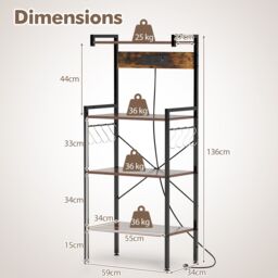 Gymax Bakers Rack 4-Tier Microwave Stand Kitchen Organizer With Power Outlet in Brown - thumbnail 3