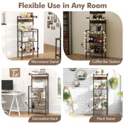 Gymax Bakers Rack 4-Tier Microwave Stand Kitchen Organizer With Power Outlet in Brown - thumbnail 6