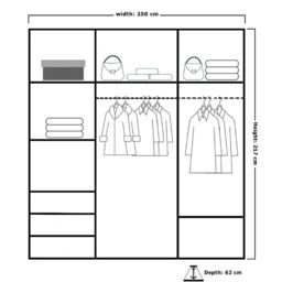 MN Furniture Reno 3 Sliding Door Wardrobe with Mirror & LED Light Oak 250x217cm - Size: 250x217 cm - thumbnail 4
