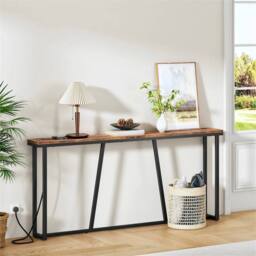 FLAVORA Console Table with Charging Station 180 x 15 x 80 cm in Brown - Size: 0.6m2 - thumbnail 1