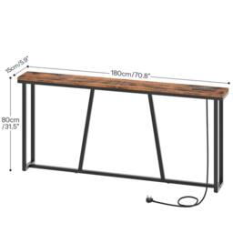 FLAVORA Console Table with Charging Station 180 x 15 x 80 cm in Brown - Size: 0.6m2 - thumbnail 2