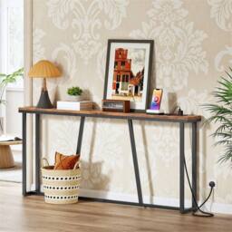 FLAVORA Console Table with Charging Station 180 x 15 x 80 cm in Brown - Size: 0.6m2 - thumbnail 4