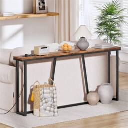 FLAVORA Console Table with Charging Station 180 x 15 x 80 cm in Brown - Size: 0.6m2 - thumbnail 3