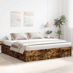 Berkfield Home Bed Frame Smoked Oak 200x200 cm in Brown - thumbnail 2
