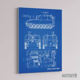 "Artery8 M109 Howitzer Artillery US Military Blueprint Canvas Wall Art Print in Blue - Size: W18"" x H24""" - thumbnail 2