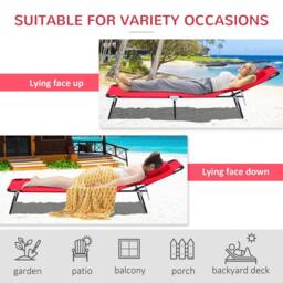OUTSUNNY Folding Sun Lounger Reclining Chair w/ Pillow Reading Hole in Red - thumbnail 6