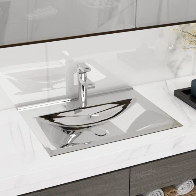 Berkfield Home Wash Basin with Overflow 60x46x16 cm Ceramic Silver - Size: 60 x 46 x 16 cm - image 1