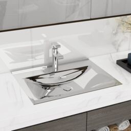 Berkfield Home Wash Basin with Overflow 60x46x16 cm Ceramic Silver - Size: 60 x 46 x 16 cm