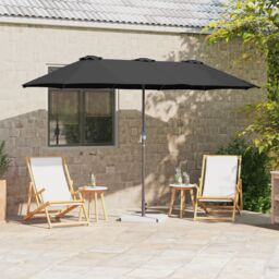 Berkfield Home Garden Parasol Black 380 x 196 x 235 cm Powder-coated steel - thumbnail 1