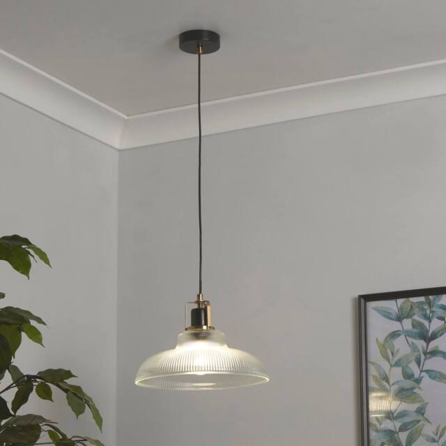 Lighting Collection RIBBED GLASS PENDANT CEILING LIGHT in Bronze - image 1